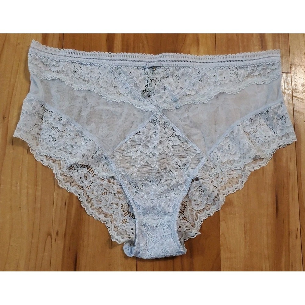 Montelle Intimates Size XL Floral Lace Cheeky Panty Light Blue